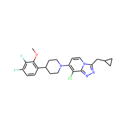 COc1c(C2CCN(c3ccn4c(CC5CC5)nnc4c3Cl)CC2)ccc(F)c1F ZINC000095557882