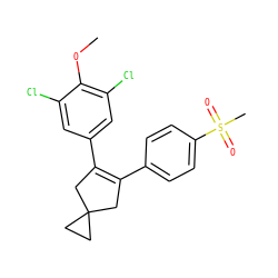 COc1c(Cl)cc(C2=C(c3ccc(S(C)(=O)=O)cc3)CC3(CC3)C2)cc1Cl ZINC000013745548