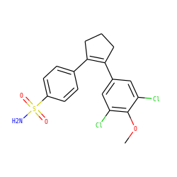 COc1c(Cl)cc(C2=C(c3ccc(S(N)(=O)=O)cc3)CCC2)cc1Cl ZINC000013744284