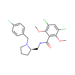 COc1c(Cl)cc(Cl)c(OC)c1C(=O)NC[C@H]1CCCN1Cc1ccc(F)cc1 ZINC000013820605