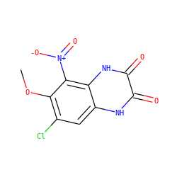 COc1c(Cl)cc2[nH]c(=O)c(=O)[nH]c2c1[N+](=O)[O-] ZINC000013761210