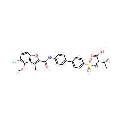 COc1c(Cl)ccc2oc(C(=O)Nc3ccc(-c4ccc(S(=O)(=O)N[C@H](C(=O)O)C(C)C)cc4)cc3)c(C)c12 ZINC000028528858