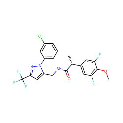 COc1c(F)cc([C@@H](C)C(=O)NCc2cc(C(F)(F)F)nn2-c2cccc(Cl)c2)cc1F ZINC000113487482