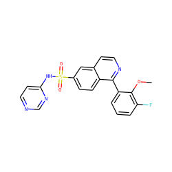 COc1c(F)cccc1-c1nccc2cc(S(=O)(=O)Nc3ccncn3)ccc12 ZINC000225044400