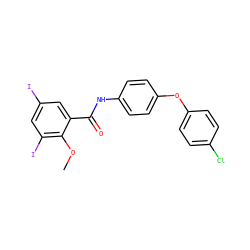 COc1c(I)cc(I)cc1C(=O)Nc1ccc(Oc2ccc(Cl)cc2)cc1 ZINC000169328439