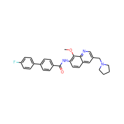 COc1c(NC(=O)c2ccc(-c3ccc(F)cc3)cc2)ccc2cc(CN3CCCC3)cnc12 ZINC000084653041