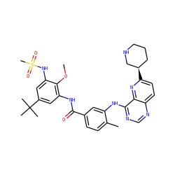 COc1c(NC(=O)c2ccc(C)c(Nc3ncnc4ccc([C@@H]5CCCNC5)nc34)c2)cc(C(C)(C)C)cc1NS(C)(=O)=O ZINC000096175760