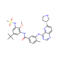 COc1c(NC(=O)c2ccc(C)c(Nc3ncnc4ccc([C@@H]5CCNC5)nc34)c2)cc(C(C)(C)C)cc1NS(C)(=O)=O ZINC000096175754