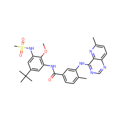 COc1c(NC(=O)c2ccc(C)c(Nc3ncnc4ccc(C)nc34)c2)cc(C(C)(C)C)cc1NS(C)(=O)=O ZINC000096175743