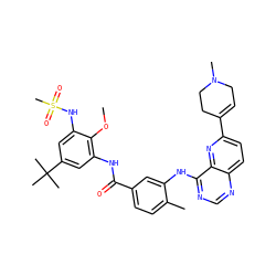 COc1c(NC(=O)c2ccc(C)c(Nc3ncnc4ccc(C5=CCN(C)CC5)nc34)c2)cc(C(C)(C)C)cc1NS(C)(=O)=O ZINC000096175745