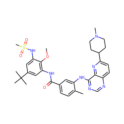 COc1c(NC(=O)c2ccc(C)c(Nc3ncnc4ccc(C5CCN(C)CC5)nc34)c2)cc(C(C)(C)C)cc1NS(C)(=O)=O ZINC000096175747