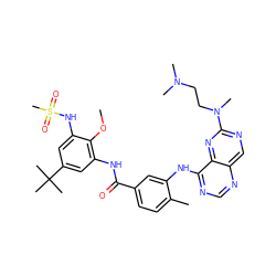 COc1c(NC(=O)c2ccc(C)c(Nc3ncnc4cnc(N(C)CCN(C)C)nc34)c2)cc(C(C)(C)C)cc1NS(C)(=O)=O ZINC000148190685
