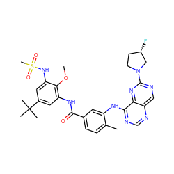 COc1c(NC(=O)c2ccc(C)c(Nc3ncnc4cnc(N5CC[C@H](F)C5)nc34)c2)cc(C(C)(C)C)cc1NS(C)(=O)=O ZINC000148234700