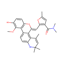 COc1c(O)ccc2c1-c1ccc3c(c1/C(=C/c1oc(C)cc1C(=O)N(C)C)O2)C(C)=CC(C)(C)N3 ZINC000135774478