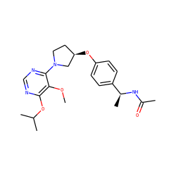 COc1c(OC(C)C)ncnc1N1CC[C@@H](Oc2ccc([C@H](C)NC(C)=O)cc2)C1 ZINC000261181949