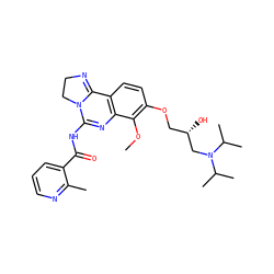 COc1c(OC[C@H](O)CN(C(C)C)C(C)C)ccc2c1N=C(NC(=O)c1cccnc1C)N1CCN=C21 ZINC000167554765