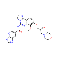 COc1c(OC[C@H](O)CN2CCOCC2)ccc2c1N=C(NC(=O)c1cnc3[nH]cnc3c1)N1CCN=C21 ZINC000167955706