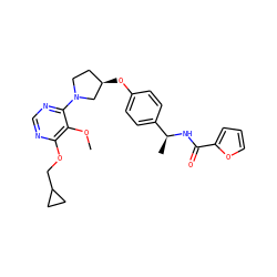 COc1c(OCC2CC2)ncnc1N1CC[C@@H](Oc2ccc([C@H](C)NC(=O)c3ccco3)cc2)C1 ZINC000261097079