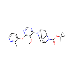 COc1c(Oc2cccnc2C)ncnc1N1C2CC3CC1CC(C2)N3C(=O)OC1(C)CC1 ZINC000095598079