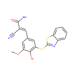 COc1cc(/C=C(\C#N)C(N)=O)cc(Sc2nc3ccccc3s2)c1O ZINC000034799957
