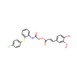 COc1cc(/C=C/C(=O)OCC(=O)Nc2ccccc2Sc2ccc(Cl)cc2)ccc1O ZINC000003297537