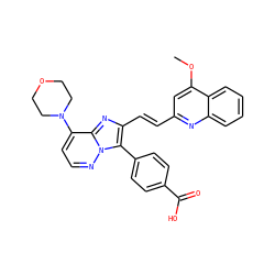 COc1cc(/C=C/c2nc3c(N4CCOCC4)ccnn3c2-c2ccc(C(=O)O)cc2)nc2ccccc12 ZINC001772603297
