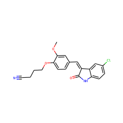 COc1cc(/C=C2\C(=O)Nc3ccc(Cl)cc32)ccc1OCCCC#N ZINC000095563058