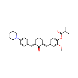 COc1cc(/C=C2\CCC/C(=C\c3ccc(N4CCCCC4)cc3)C2=O)ccc1OC(=O)C(C)C ZINC001772619722