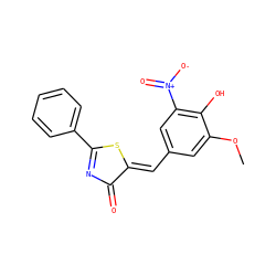 COc1cc(/C=C2\SC(c3ccccc3)=NC2=O)cc([N+](=O)[O-])c1O ZINC000035305169