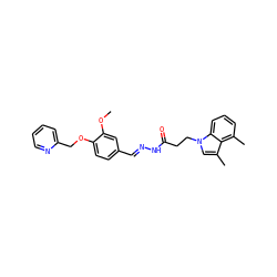 COc1cc(/C=N/NC(=O)CCn2cc(C)c3c(C)cccc32)ccc1OCc1ccccn1 ZINC000115598396