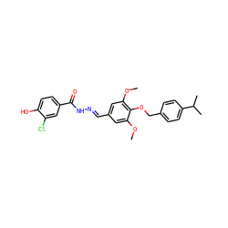 COc1cc(/C=N/NC(=O)c2ccc(O)c(Cl)c2)cc(OC)c1OCc1ccc(C(C)C)cc1 ZINC000013439030
