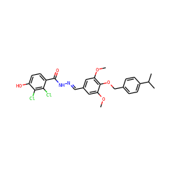 COc1cc(/C=N/NC(=O)c2ccc(O)c(Cl)c2Cl)cc(OC)c1OCc1ccc(C(C)C)cc1 ZINC000013439094