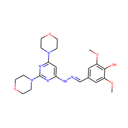 COc1cc(/C=N/Nc2cc(N3CCOCC3)nc(N3CCOCC3)n2)cc(OC)c1O ZINC000045245474
