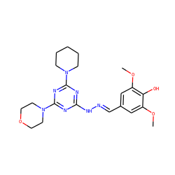 COc1cc(/C=N/Nc2nc(N3CCCCC3)nc(N3CCOCC3)n2)cc(OC)c1O ZINC000045244962