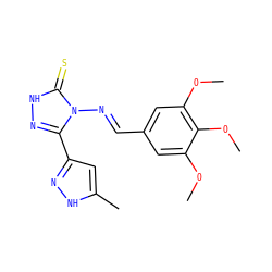 COc1cc(/C=N/n2c(-c3cc(C)[nH]n3)n[nH]c2=S)cc(OC)c1OC ZINC000005625909
