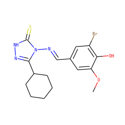 COc1cc(/C=N/n2c(C3CCCCC3)n[nH]c2=S)cc(Br)c1O ZINC000001282667