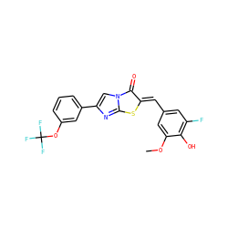 COc1cc(/C=c2\sc3nc(-c4cccc(OC(F)(F)F)c4)cn3c2=O)cc(F)c1O ZINC000169353886