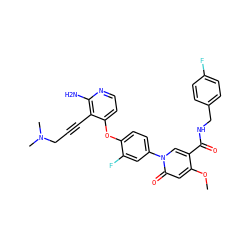 COc1cc(=O)n(-c2ccc(Oc3ccnc(N)c3C#CCN(C)C)c(F)c2)cc1C(=O)NCc1ccc(F)cc1 ZINC000206003076