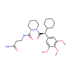 COc1cc([C@@H](C(=O)N2CCCC[C@H]2C(=O)NCCC(N)=O)C2CCCCC2)cc(OC)c1OC ZINC000653687482