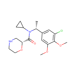 COc1cc([C@@H](C)N(C(=O)[C@H]2CNCCO2)C2CC2)cc(Cl)c1OC ZINC001772641100