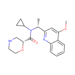 COc1cc([C@@H](C)N(C(=O)[C@H]2CNCCO2)C2CC2)nc2ccccc12 ZINC000216032234