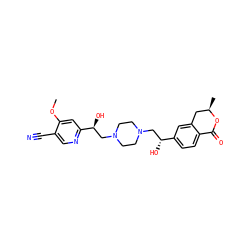 COc1cc([C@@H](O)CN2CCN(C[C@@H](O)c3ccc4c(c3)C[C@@H](C)OC4=O)CC2)ncc1C#N ZINC000220569039
