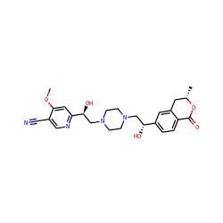 COc1cc([C@@H](O)CN2CCN(C[C@@H](O)c3ccc4c(c3)C[C@H](C)OC4=O)CC2)ncc1C#N ZINC000220569109