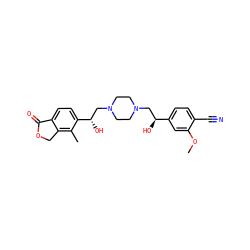COc1cc([C@@H](O)CN2CCN(C[C@H](O)c3ccc4c(c3C)COC4=O)CC2)ccc1C#N ZINC000113485854