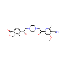 COc1cc([C@@H](O)CN2CCN(C[C@H](O)c3ccc4c(c3C)COC4=O)CC2)nc(C)c1C#N ZINC000473136566