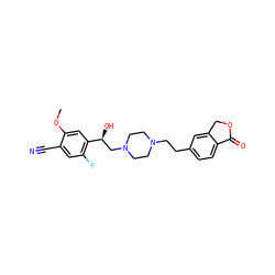 COc1cc([C@@H](O)CN2CCN(CCc3ccc4c(c3)COC4=O)CC2)c(F)cc1C#N ZINC000113486311