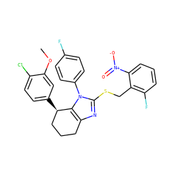 COc1cc([C@@H]2CCCc3nc(SCc4c(F)cccc4[N+](=O)[O-])n(-c4ccc(F)cc4)c32)ccc1Cl ZINC001772638099