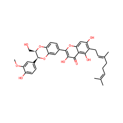 COc1cc([C@@H]2Oc3cc(-c4oc5cc(O)c(C/C=C(\C)CCC=C(C)C)c(O)c5c(=O)c4O)ccc3O[C@@H]2CO)ccc1O ZINC000029347934
