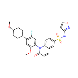 COc1cc([C@H]2CC[C@@H](OC)CC2)c(F)cc1-n1c(=O)ccc2cc(S(=O)(=O)Nc3ccon3)ccc21 ZINC001772615034