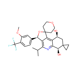 COc1cc([C@H]2OC3(CCOCC3)c3c4c(nc(C(C)C)c32)[C@H](O)C2(CC2)C[C@@H]4O)ccc1C(F)(F)F ZINC000205399585